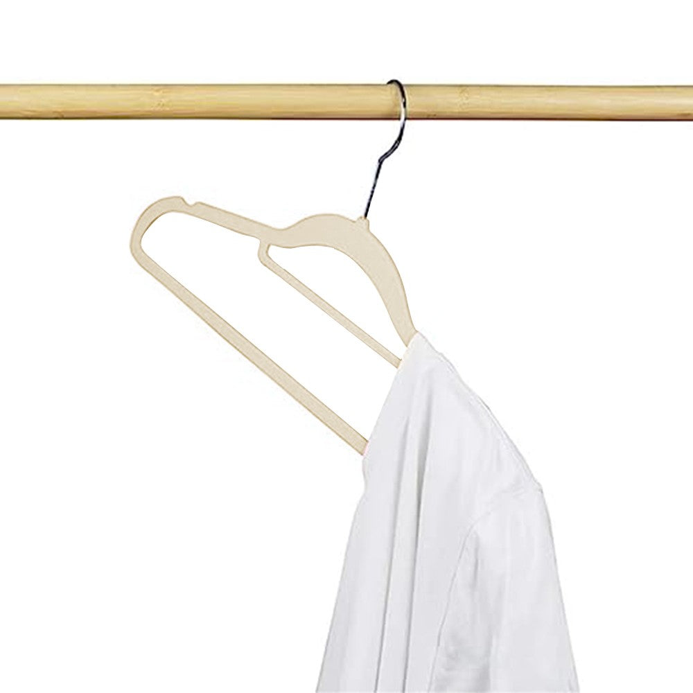 10Pcs Flocked Clothes Hanger Anti-Slip Coat Hanger with Swivel Hook Beige