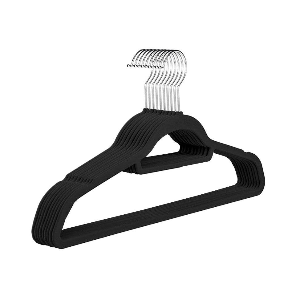 10Pcs Flocked Clothes Hanger Anti-Slip Coat Hanger with Swivel Hook Black