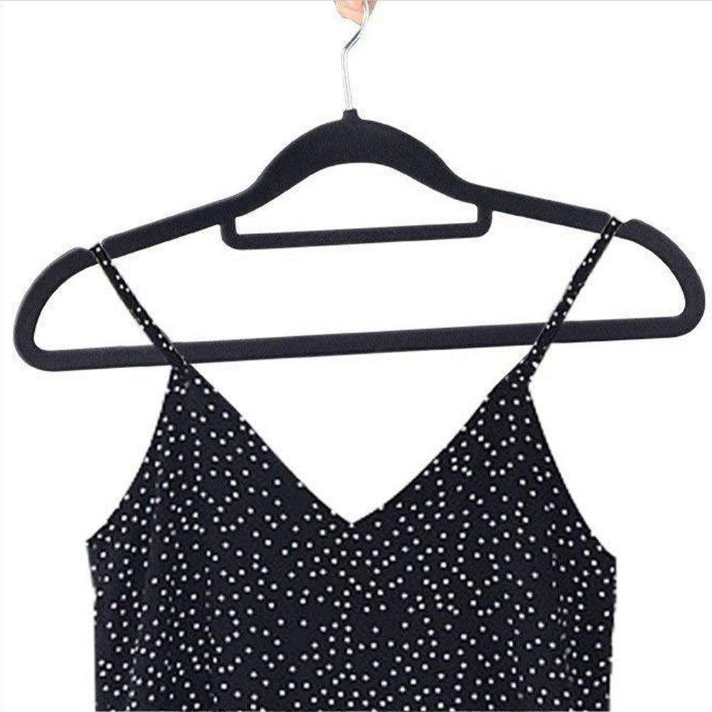 10Pcs Flocked Clothes Hanger Anti-Slip Coat Hanger with Swivel Hook Black