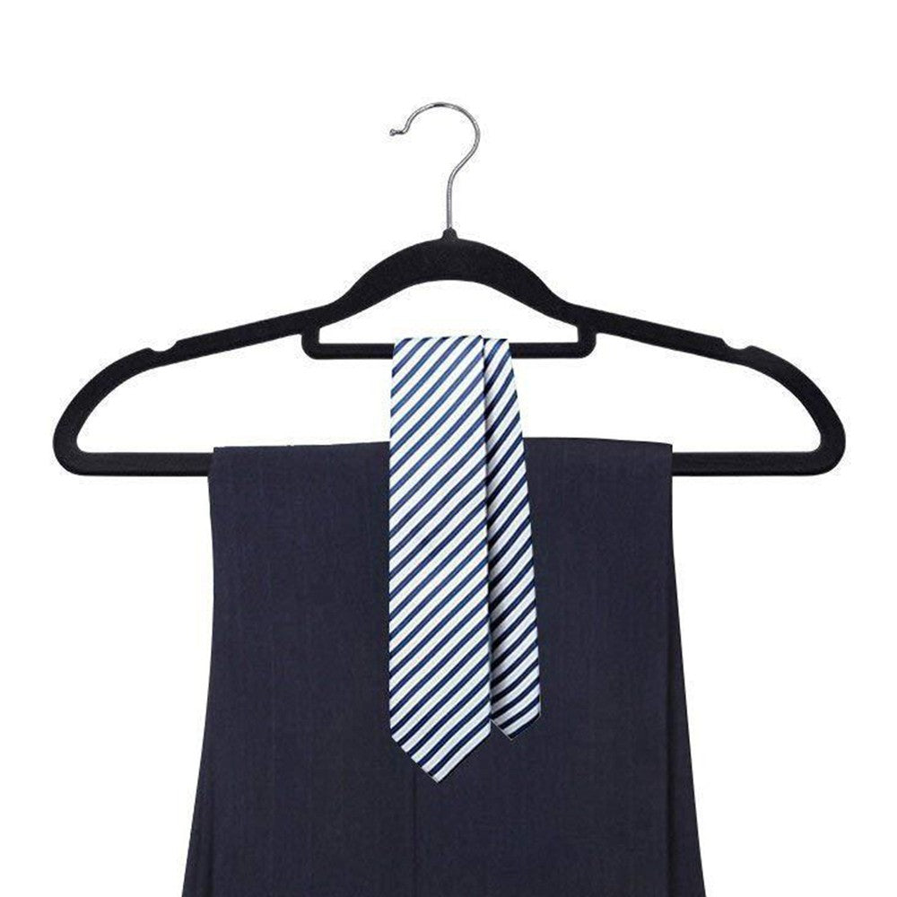 10Pcs Flocked Clothes Hanger Anti-Slip Coat Hanger with Swivel Hook Black