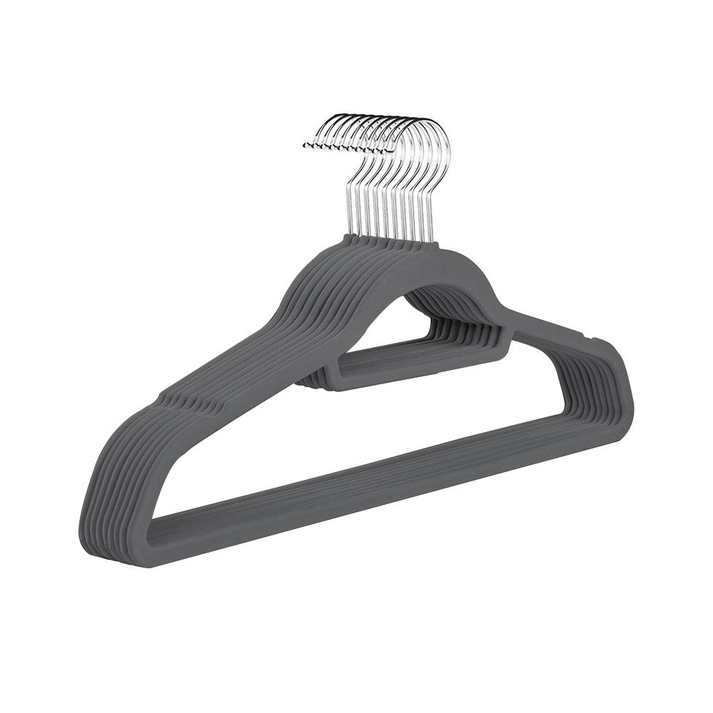 10Pcs Flocked Clothes Hanger Anti-Slip Coat Hanger with Swivel Hook Grey