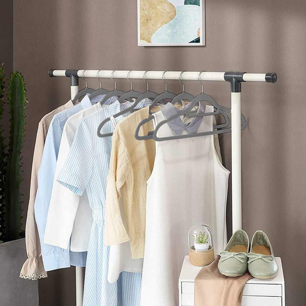 10Pcs Flocked Clothes Hanger Anti-Slip Coat Hanger with Swivel Hook Grey