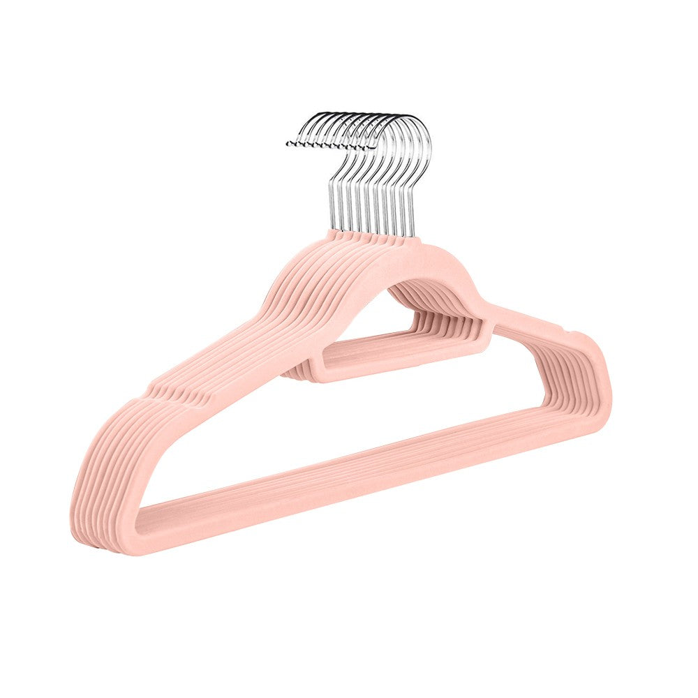 10Pcs Flocked Clothes Hanger Anti-Slip Coat Hanger with Swivel Hook Pink