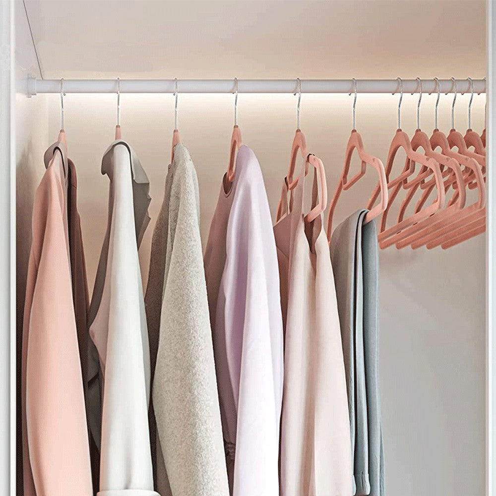 10Pcs Flocked Clothes Hanger Anti-Slip Coat Hanger with Swivel Hook Pink