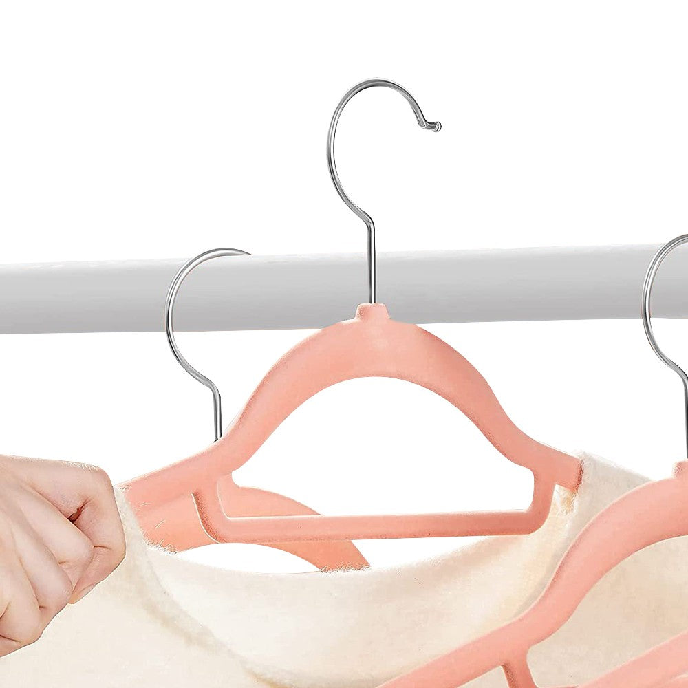 10Pcs Flocked Clothes Hanger Anti-Slip Coat Hanger with Swivel Hook Pink