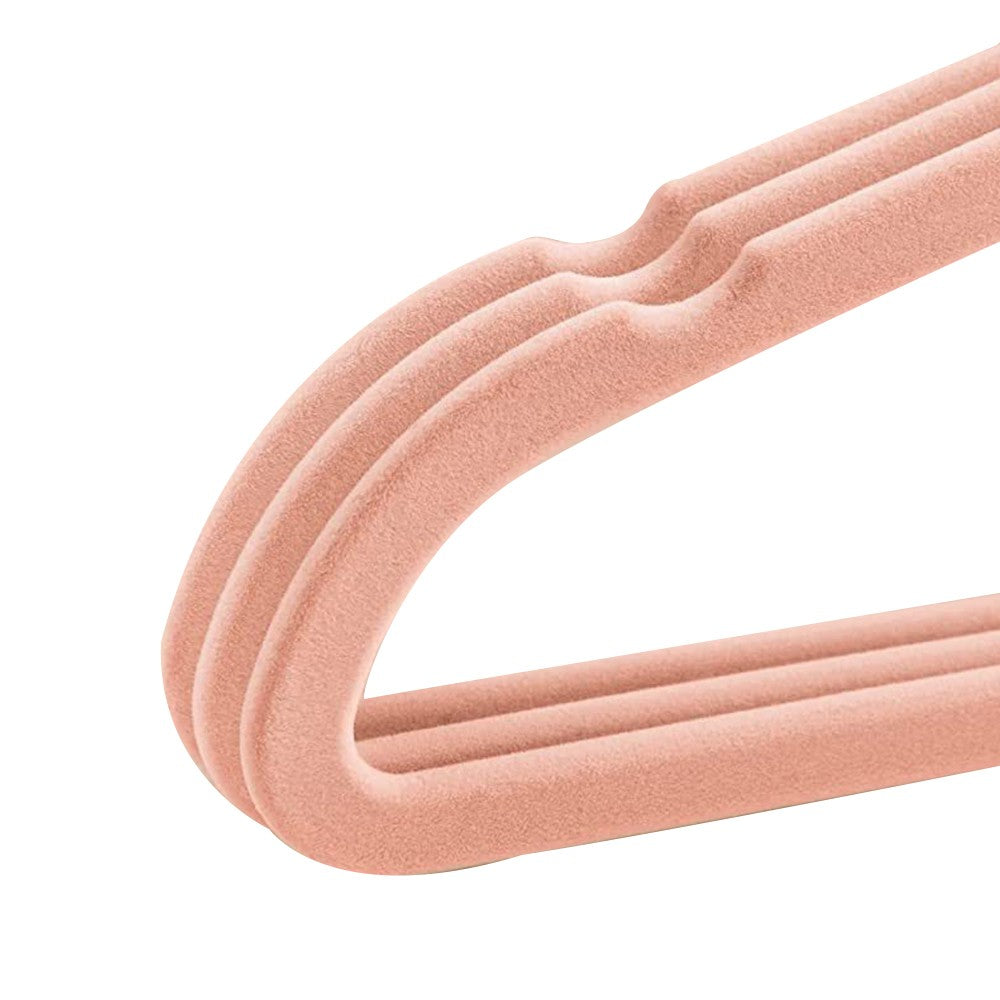 10Pcs Flocked Clothes Hanger Anti-Slip Coat Hanger with Swivel Hook Pink