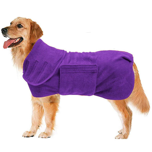 Dog Drying Coat Microfibre Pet Bathrobe Pet Cat Fast Drying Towel Purple L