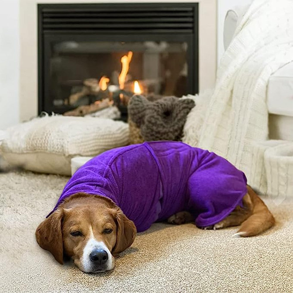 Dog Drying Coat Microfibre Pet Bathrobe Pet Cat Fast Drying Towel Purple XL