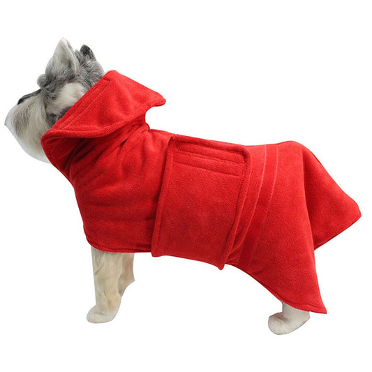 Dog Drying Coat Microfibre Pet Bathrobe Pet Cat Fast Drying Towel Red L