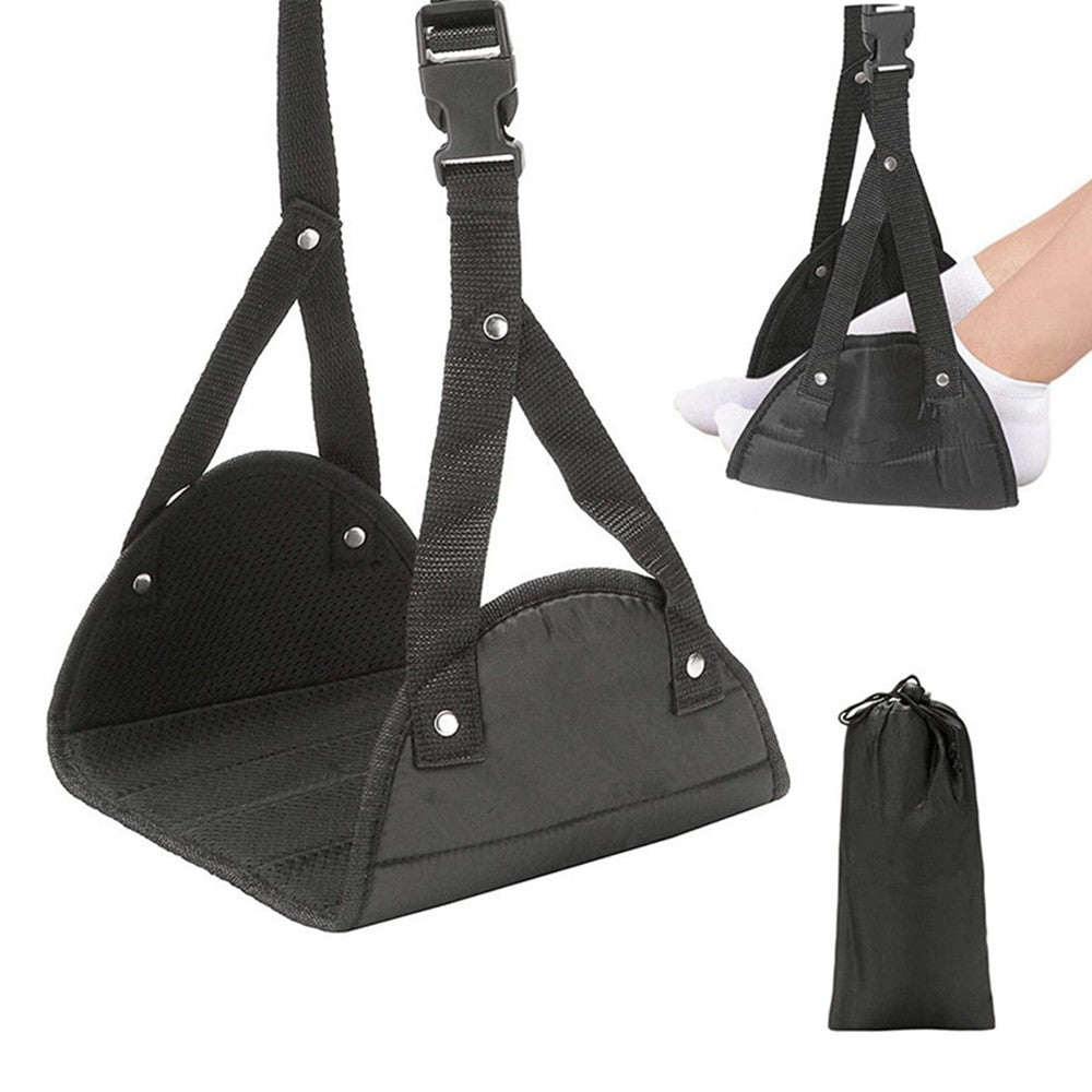 1Pc Airplane Footrest Travel Foot Rest Hammock Leg Rest Travel Accessories with Storage Bag Black