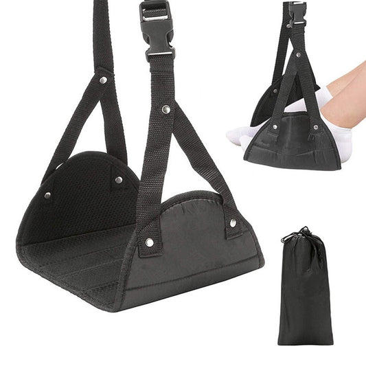 1Pc Airplane Footrest Travel Foot Rest Hammock Leg Rest Travel Accessories with Storage Bag Black