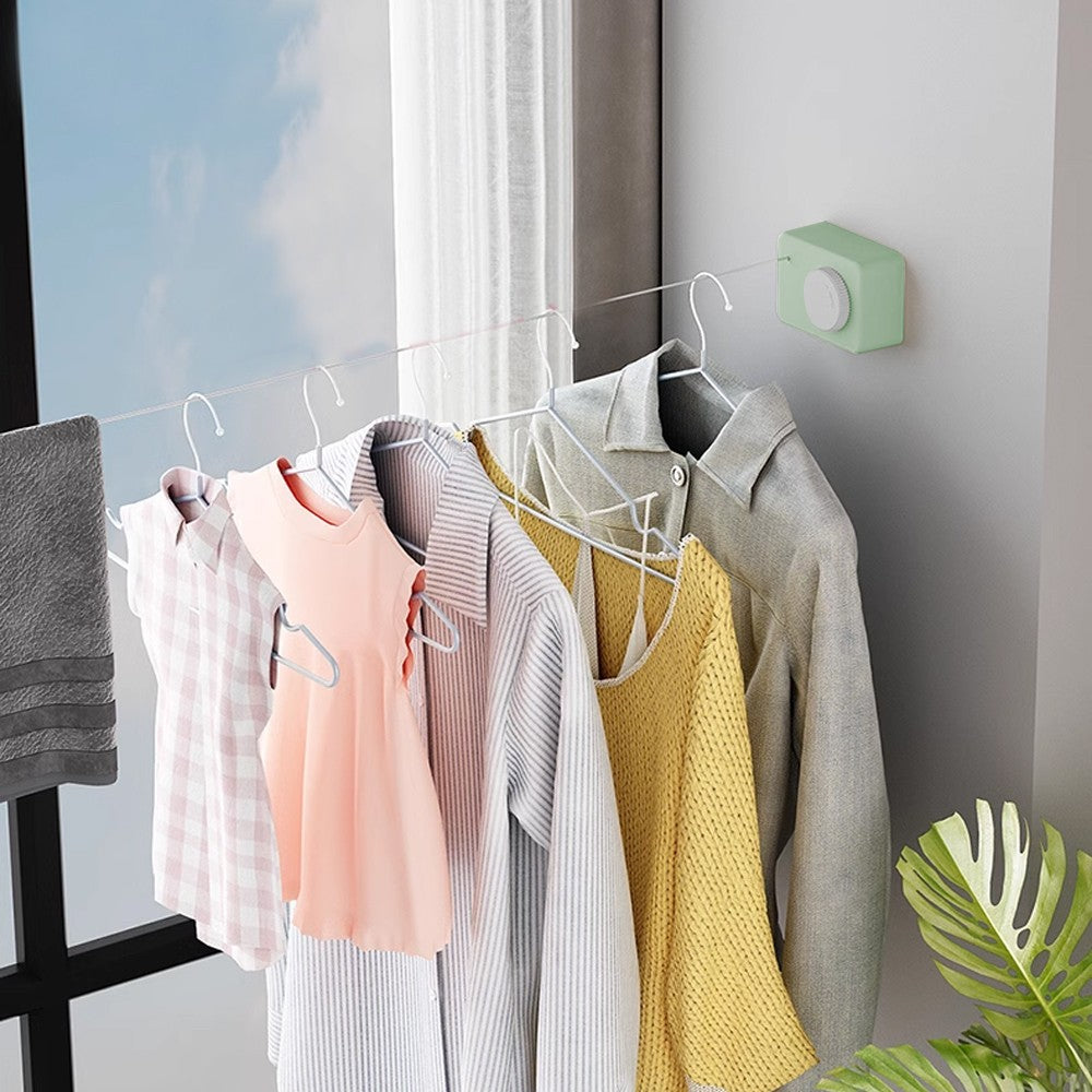 Retractable Clothesline Wall Mounted Clothes Line Laundry Line for Indoor Outdoor Green