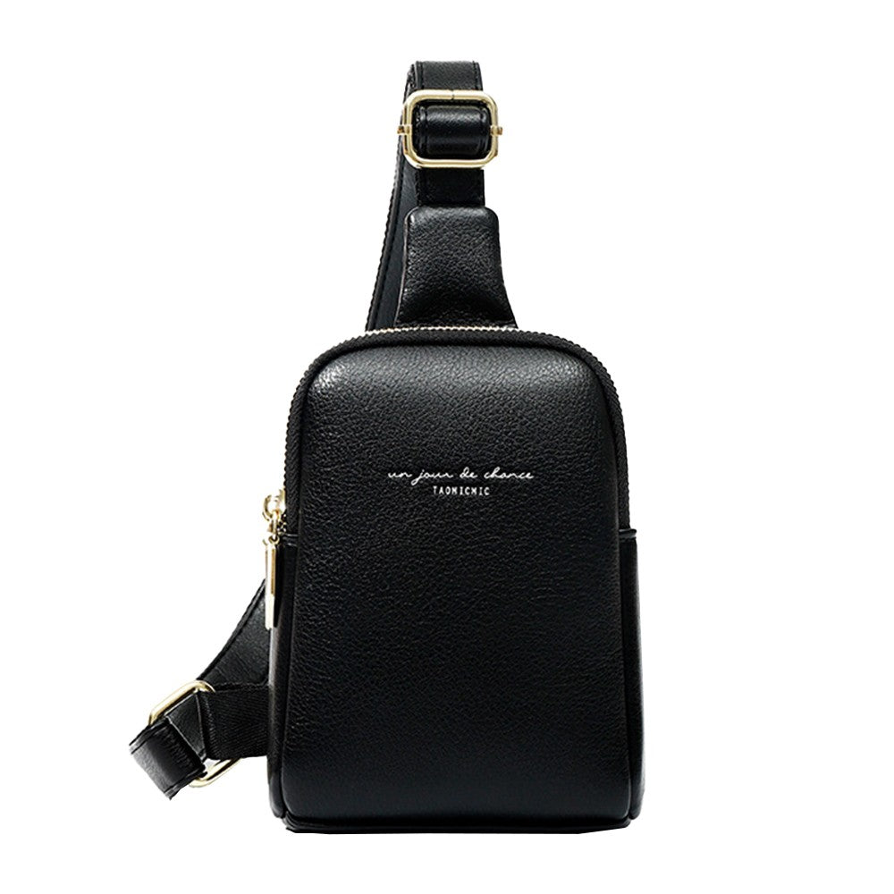 Womens PU Leather Sling Bag Chest Pack Crossbody Bag Black