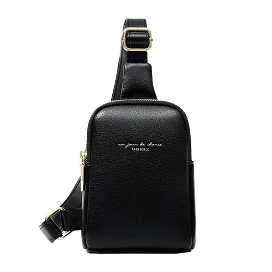 Womens PU Leather Sling Bag Chest Pack Crossbody Bag Black