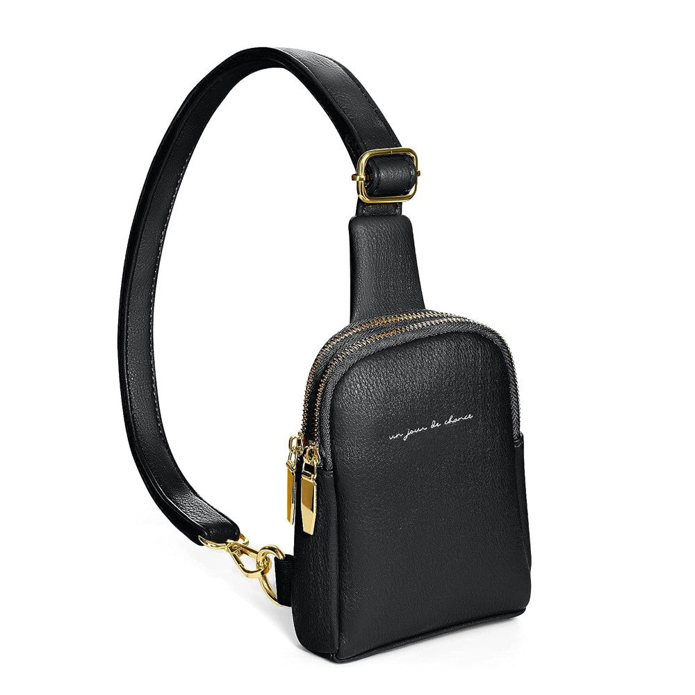 Womens PU Leather Sling Bag Chest Pack Crossbody Bag Black