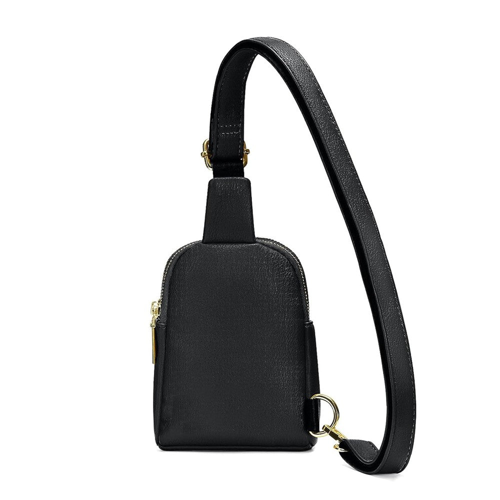 Womens PU Leather Sling Bag Chest Pack Crossbody Bag Black