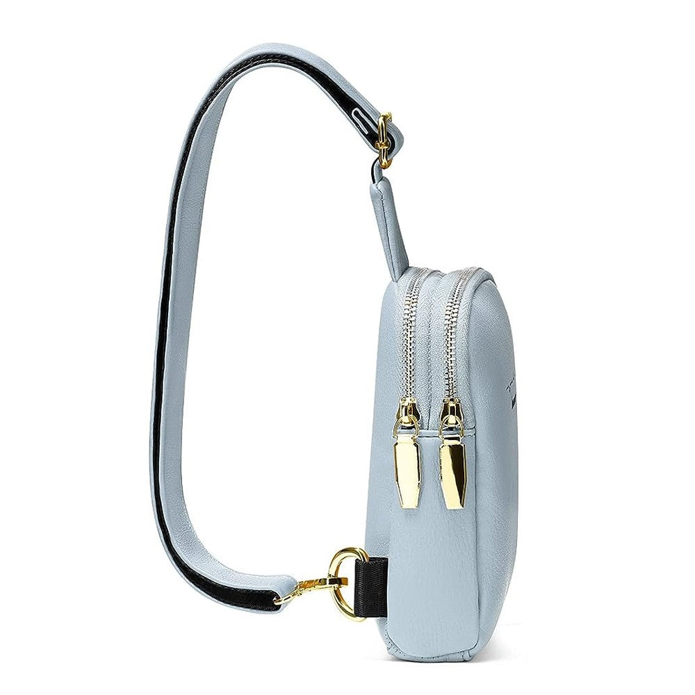 Womens PU Leather Sling Bag Chest Pack Crossbody Bag Blue