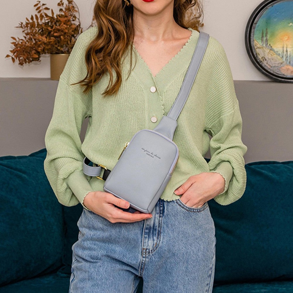 Womens PU Leather Sling Bag Chest Pack Crossbody Bag Blue