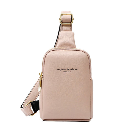 Womens PU Leather Sling Bag Chest Pack Crossbody Bag Pink