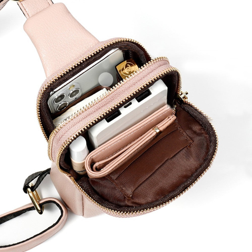 Womens PU Leather Sling Bag Chest Pack Crossbody Bag Pink