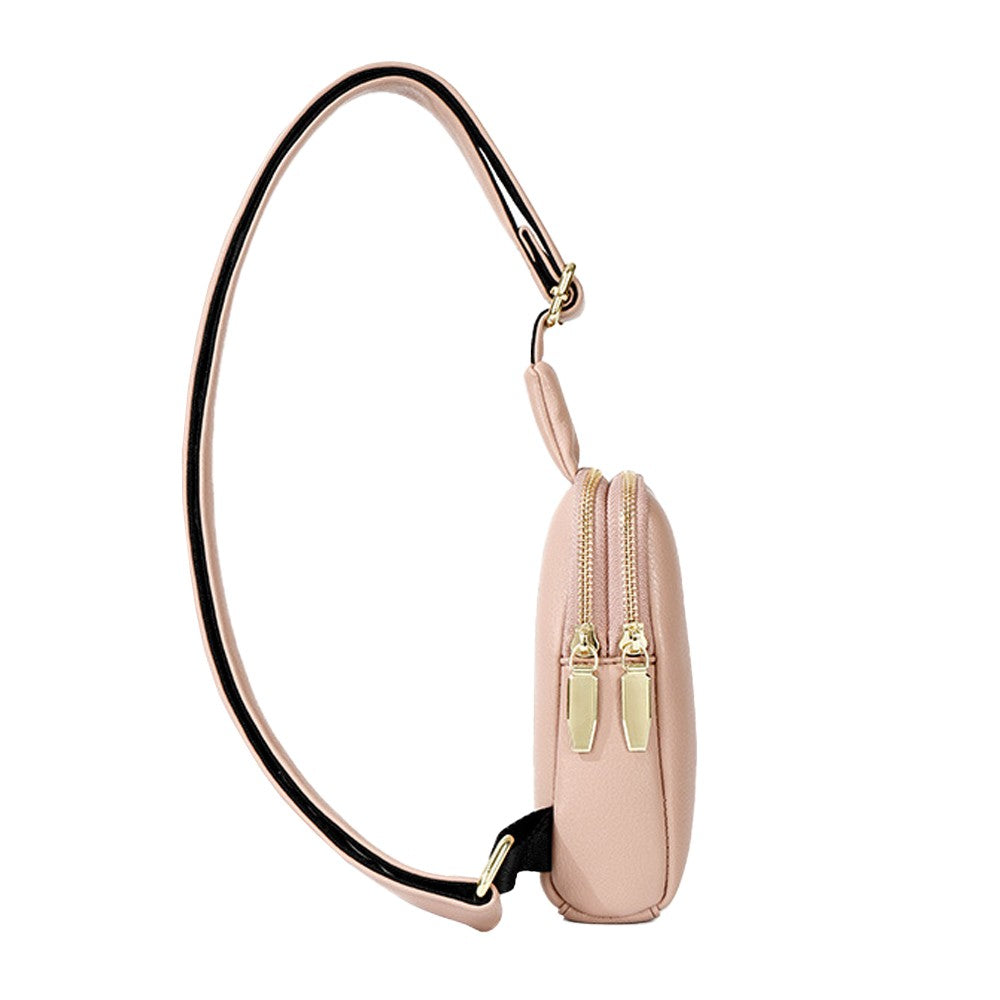 Womens PU Leather Sling Bag Chest Pack Crossbody Bag Pink