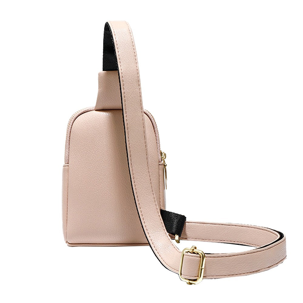 Womens PU Leather Sling Bag Chest Pack Crossbody Bag Pink