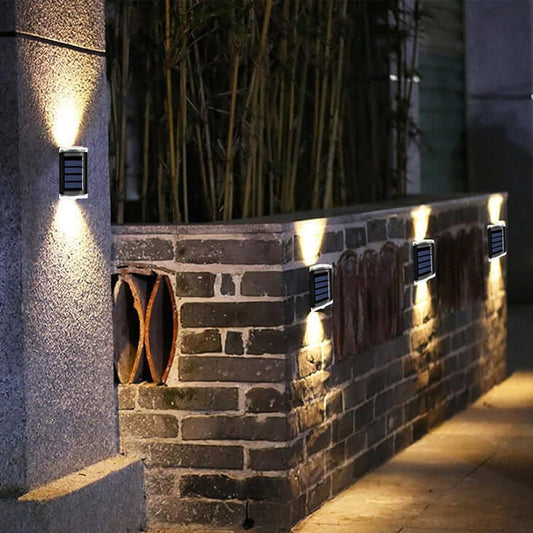 4Pcs Solar Powered Wall Lights Outdoor Garden Fence Lights Landscape Lamp Warm Lights