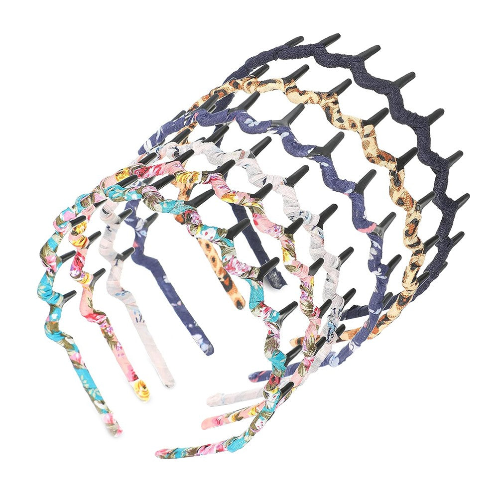 6Pcs Zigzag Shark Tooth Hair Headbands Hair Comb Wrapped Cloth Random Styles
