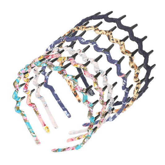 6Pcs Zigzag Shark Tooth Hair Headbands Hair Comb Wrapped Cloth Random Styles