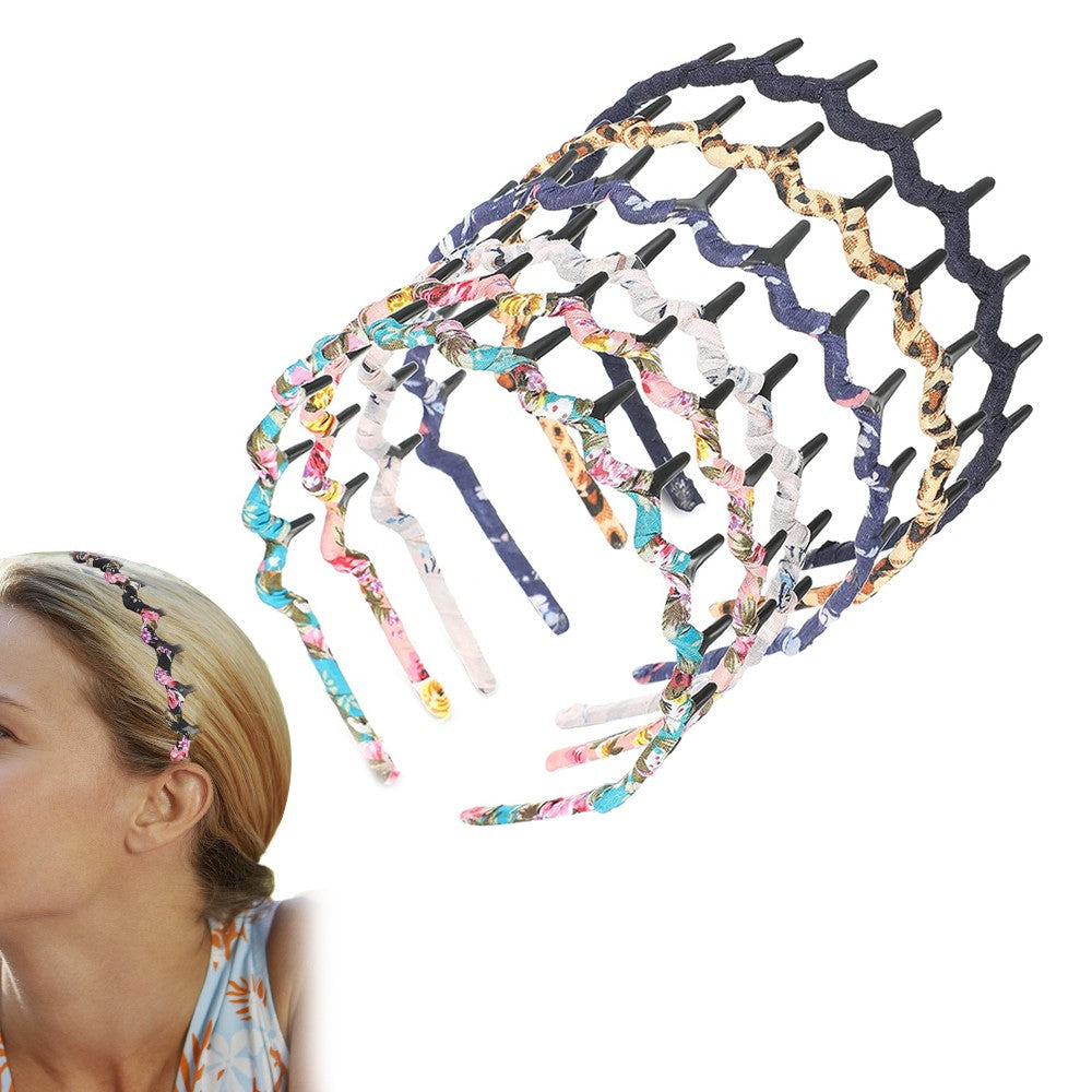 12Pcs Zigzag Shark Tooth Hair Headbands Hair Comb Wrapped Cloth Random Styles