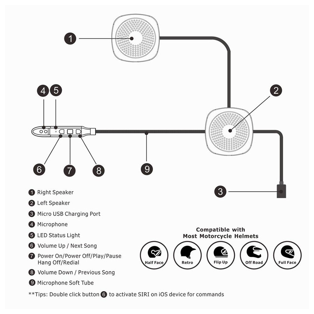 Motorcycle Helmet Bluetooth 5.0 Headset Motorcycle Headphone