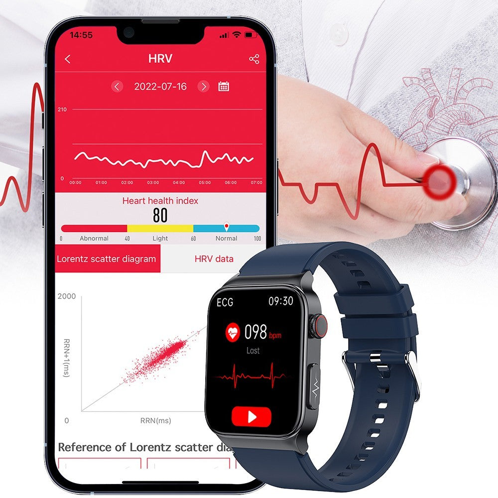 Bluetooth Smart Watch Sport Watch Blood Glucose ECG Monitoring Watch Dark Blue