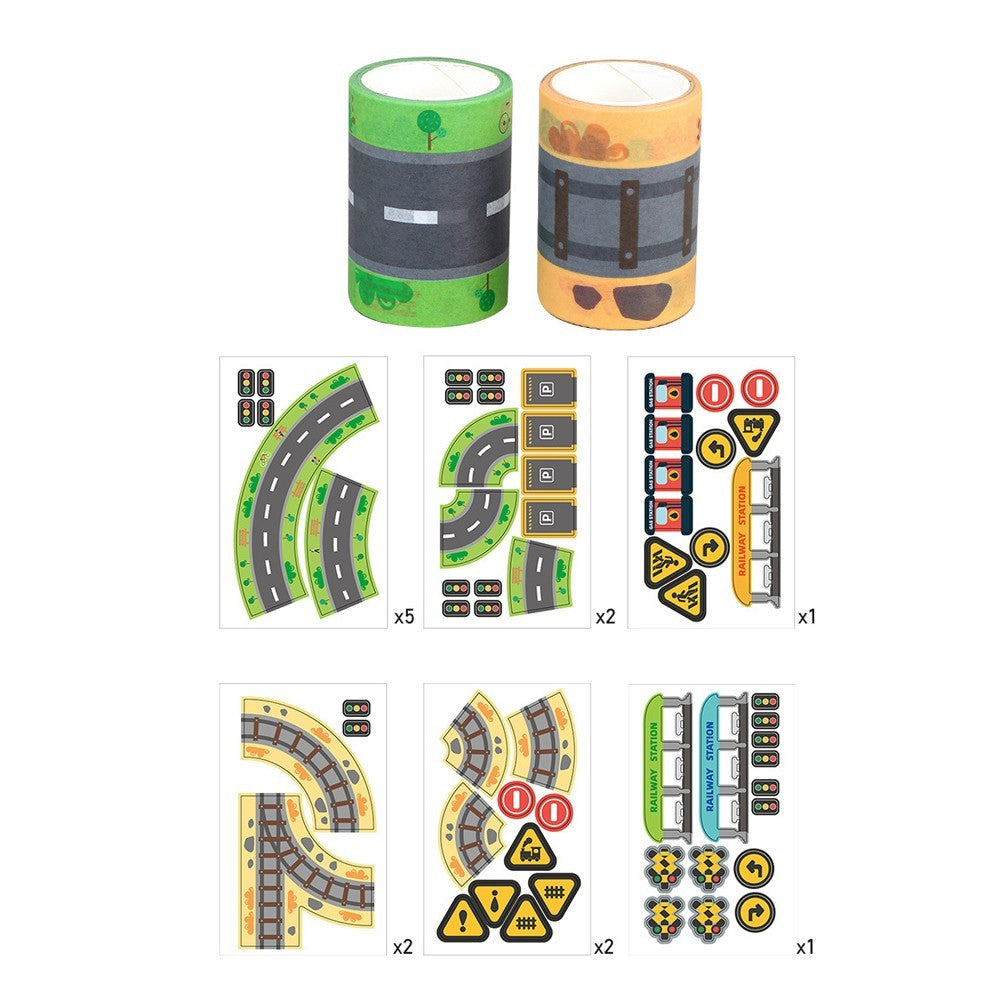 2 X Road Tape and Stickers Set with Traffic Signs for Kids Toy Cars and Trains