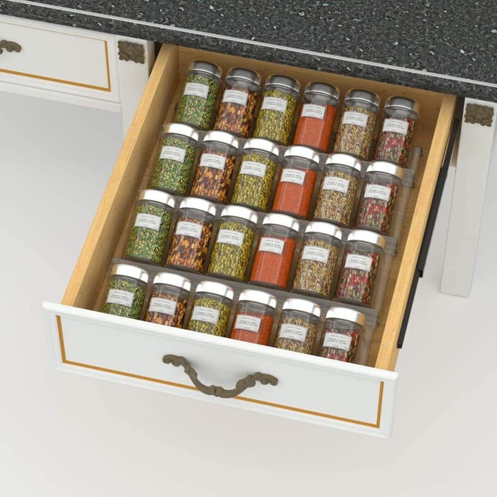 4-Tier Kitchen Spice Drawer Organizer Seasoning Jars Drawers Insert Spice Rack Tray