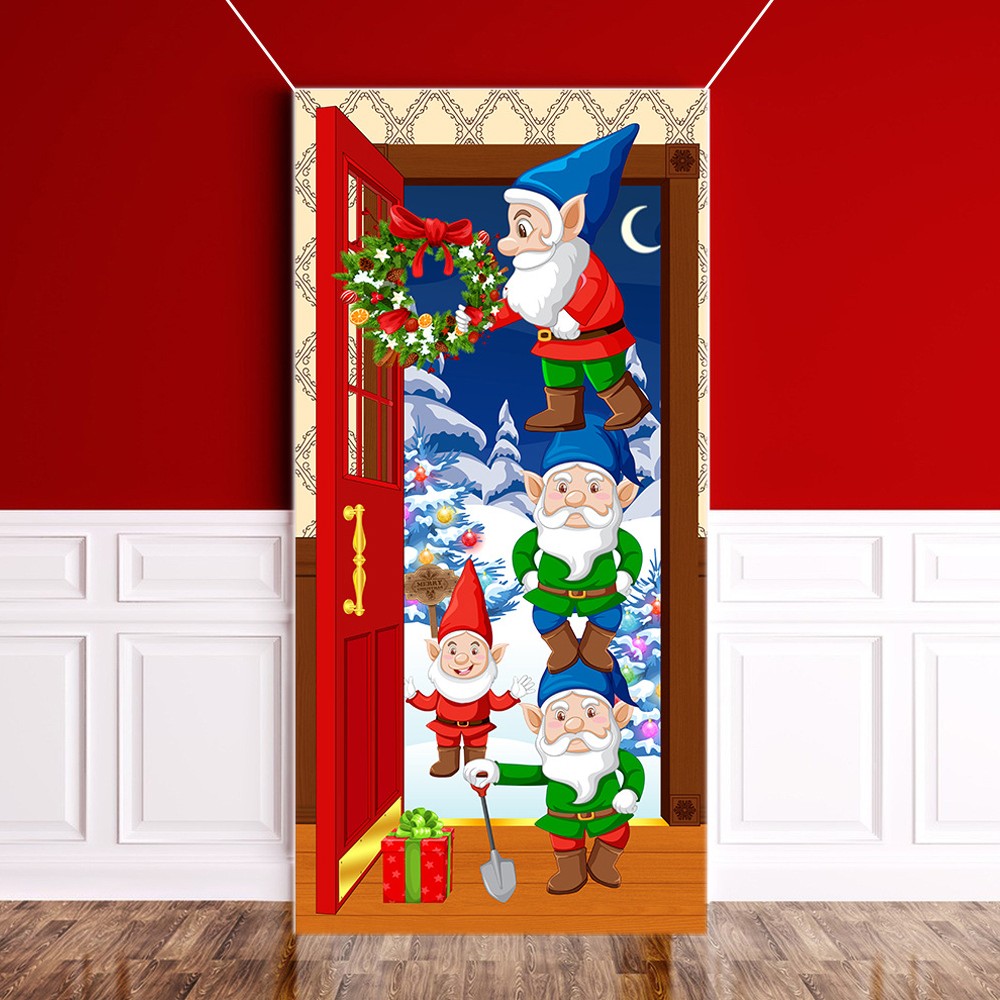 185x90cm Christmas Gnomes Door Cover Xmas Door Hanging Banner Home Decor