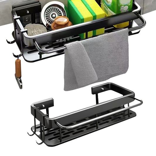 Wall Mounted Sink Sponge Holder No-punch Drain Rack for Kitchen Bathroom Black