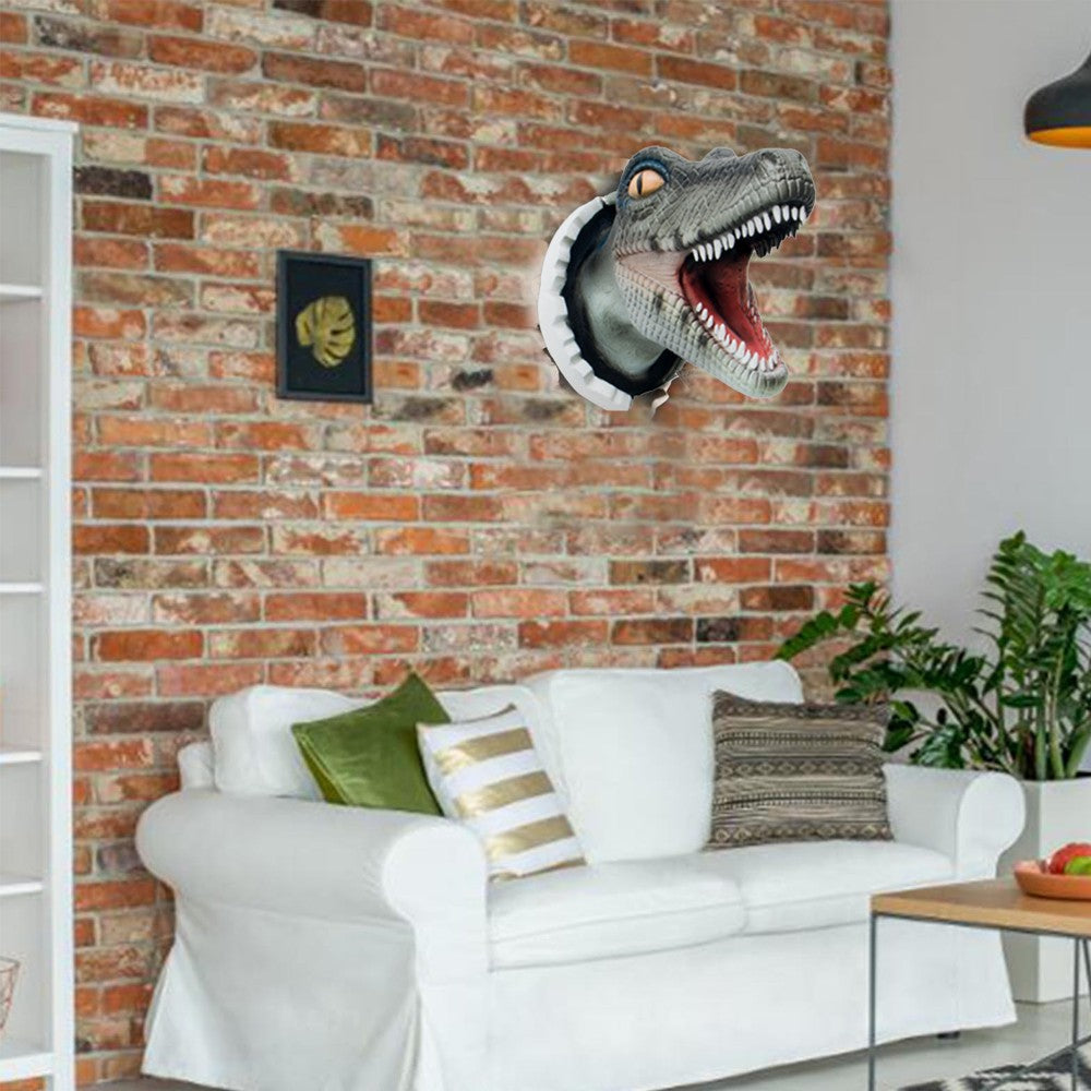 Wall-Mounted Dinosaur Sculpture 3D Life-Like Dinosaur Statue Home Art Decoration Blue
