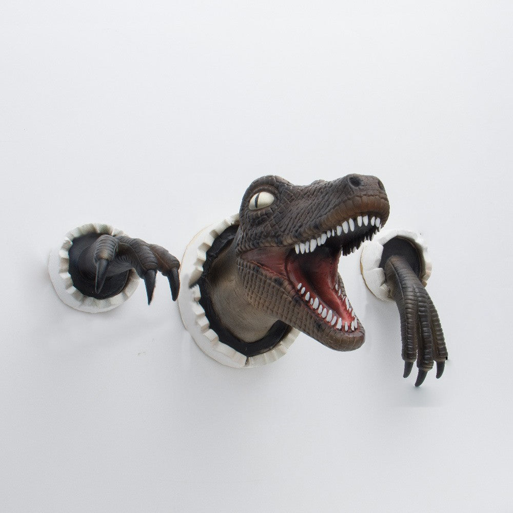 Wall-Mounted Dinosaur Sculpture 3D Life-Like Dinosaur Statue Home Art Decoration Brown