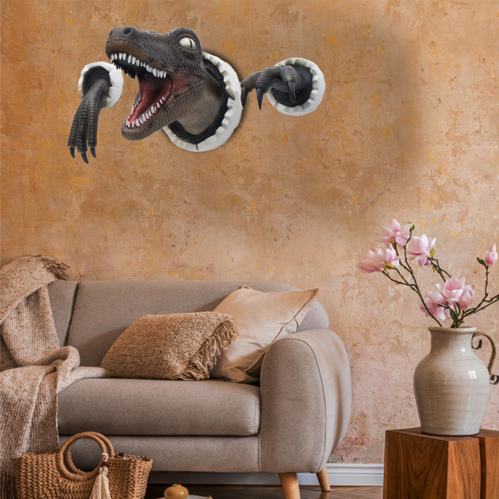 Wall-Mounted Dinosaur Sculpture 3D Life-Like Dinosaur Statue Home Art Decoration Brown