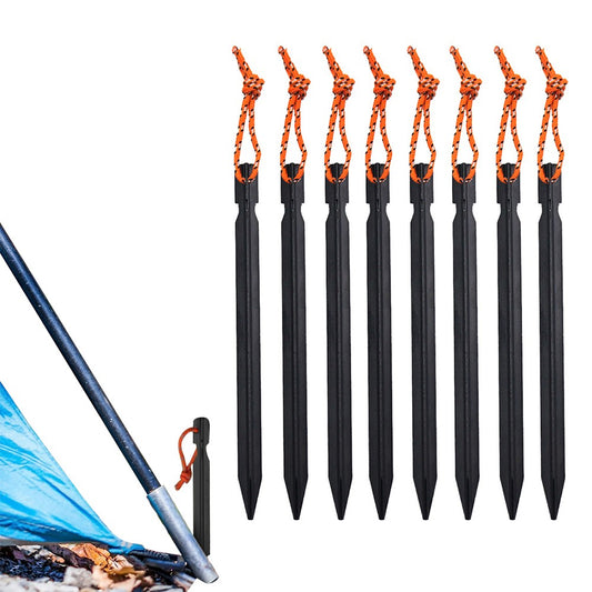 8Pcs 18cm Aluminum Alloy Tent Stakes Outdoor Camping Tent Peg Tent Spikes Black