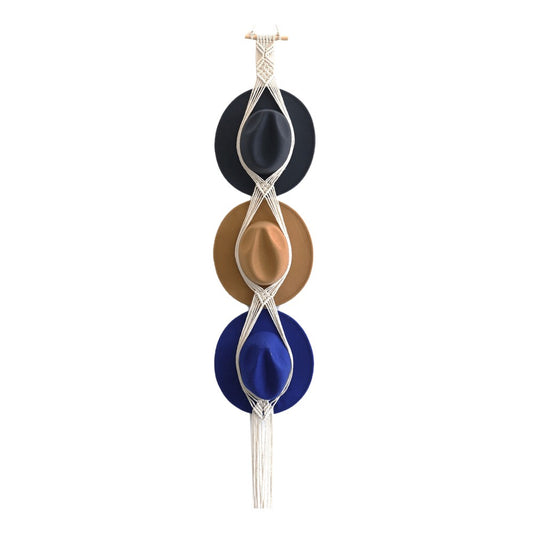 Boho Macrame Hat Display Rack Caps Holder Hat Storage Hanging Rope Hangers - Three-Loop Style