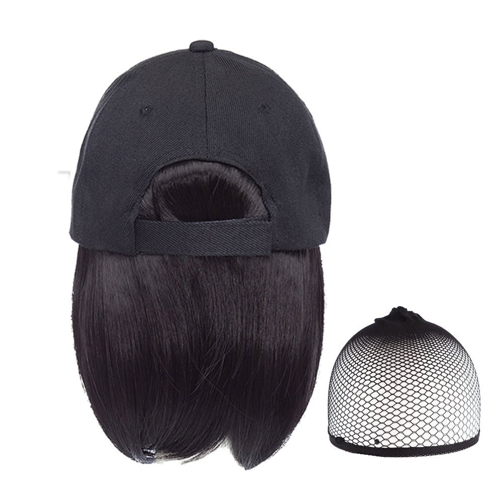 Black Wig Hat Baseball Cap Short Hair Wig with Wig Cap Net