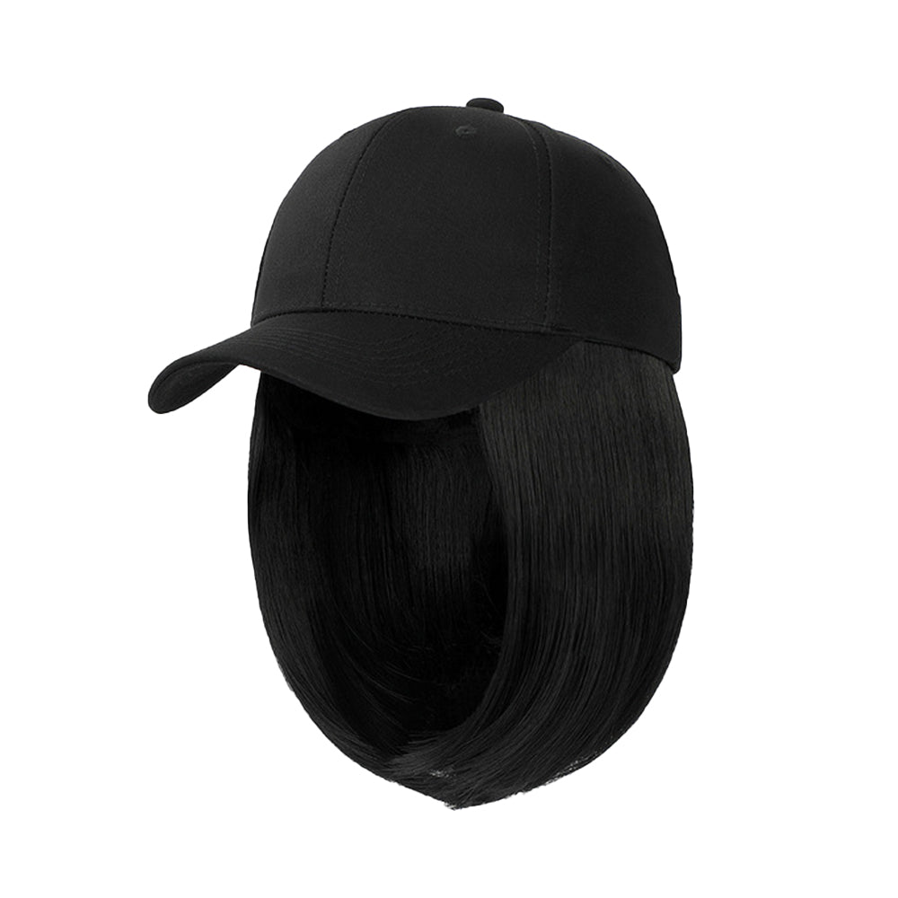 Black Wig Hat Baseball Cap Short Hair Wig with Wig Cap Net
