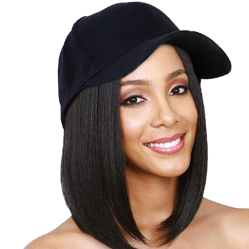 Black Wig Hat Baseball Cap Short Hair Wig with Wig Cap Net