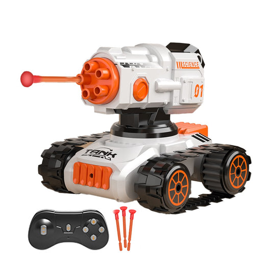 4WD Kids RC Tank Toy Remote Control Off-Road Car with Soft Bullets Shooting Cannon White