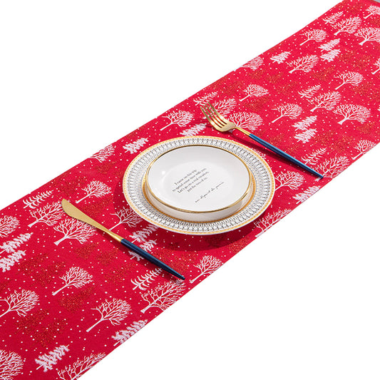 Christmas Table Runner Xmas Decor Cloth Cover Tree