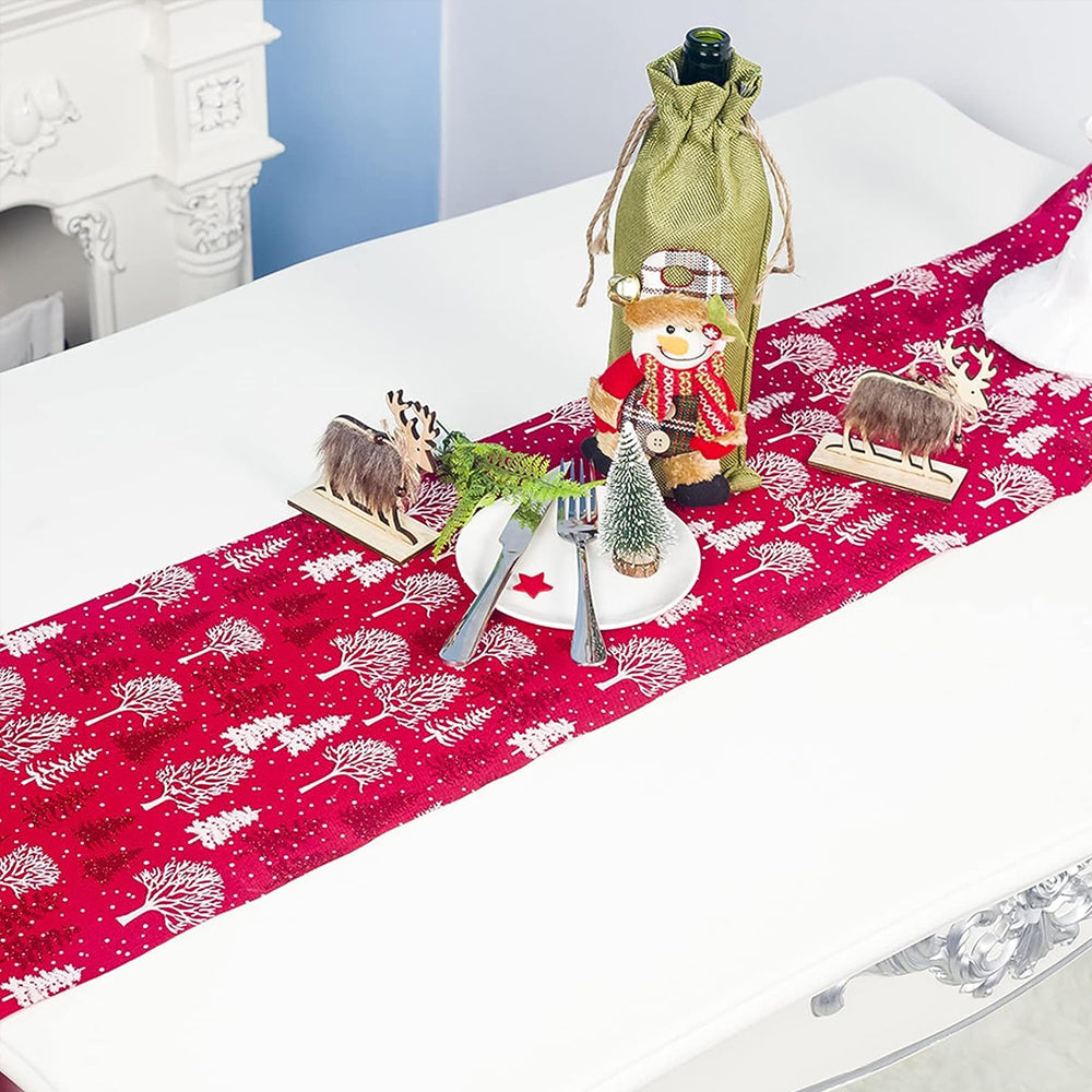 Christmas Table Runner Xmas Decor Cloth Cover Tree