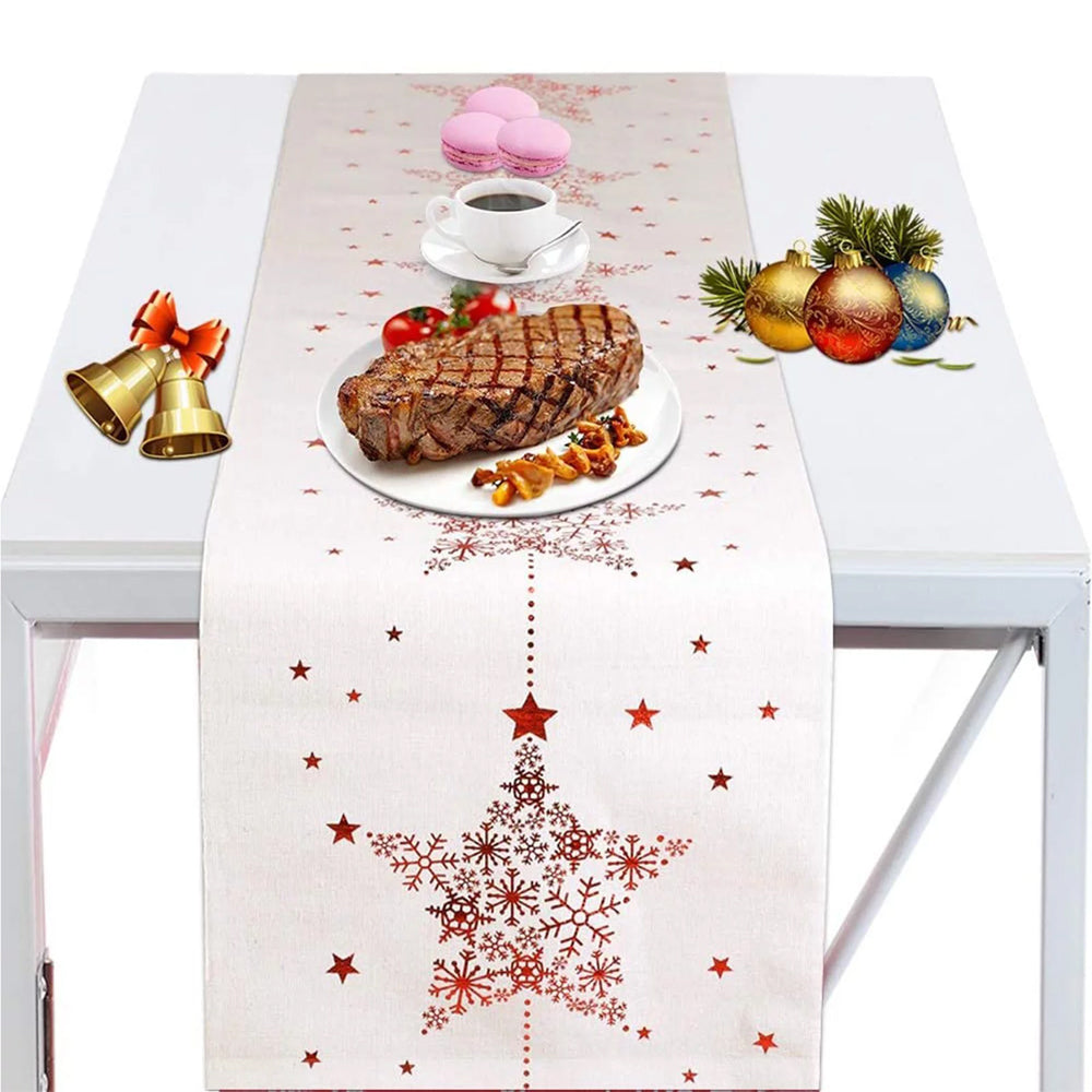 Christmas Table Runner Xmas Decor Cloth Cover Star