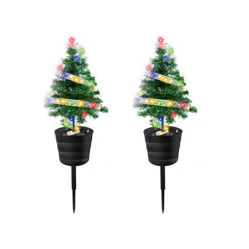 2x Solar Christmas Tree Light Garden Lights Tabletop Christmas Decor Multicolor