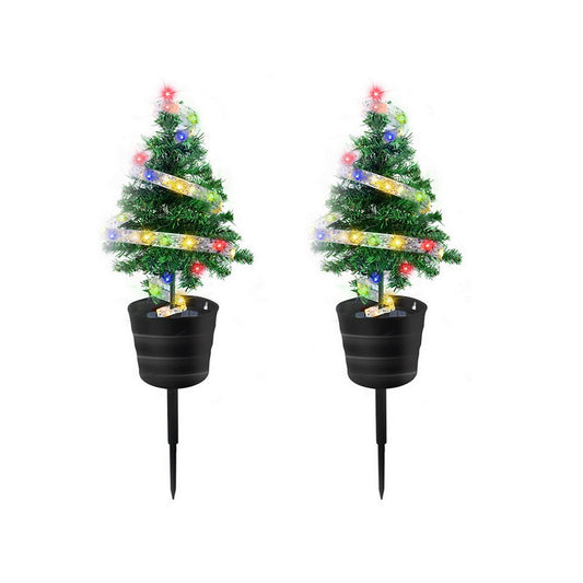 2x Solar Christmas Tree Light Garden Lights Tabletop Christmas Decor Multicolor